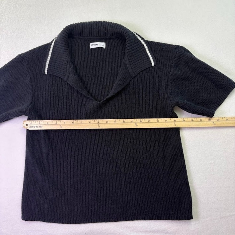 Sonoma Women's‎ Ribbed Sweater Black Size Large Short Sleeve Collared - Picture 4 of 5